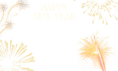 PNG image of&nbsp;Festive golden and orange fireworks illuminate the dark sky with happy new year text on transparent background