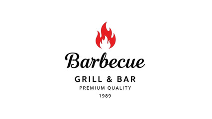 Fototapeta premium Vintage barbecue grill and bar restaurant logo design