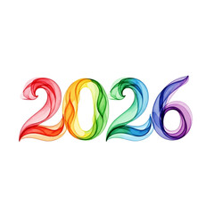 Vibrant rainbow swirls form the colorful 2026 New Year illustration