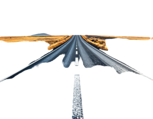 Long straight road through landscape, perspective vanishing point