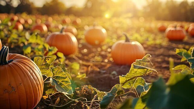 Pumpkin Patch at Sunset - A Harvest of Autumn Beauty.
