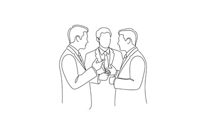 Businessmen shaking hands in minimalist line art with simple background for corporate illustration