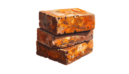 Three weathered, rectangular stone blocks stacked against a black background