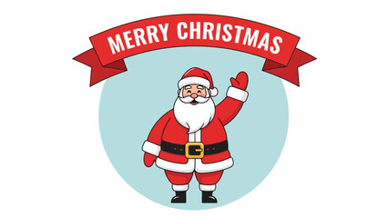 Festive Santa Claus Illustration with Merry Christmas Banner on Blue Background © Rindii