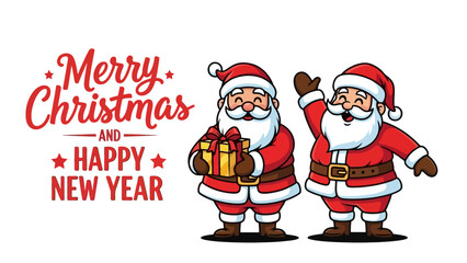 Merry Christmas and Happy New Year with Santa Claus characters © Rindii