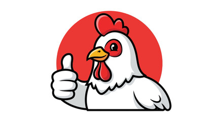 Cartoon Chicken Giving a Thumbs Up on Red Background
