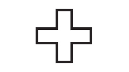 Fototapeta premium Minimalist black cross symbol on white background, simple geometric design.