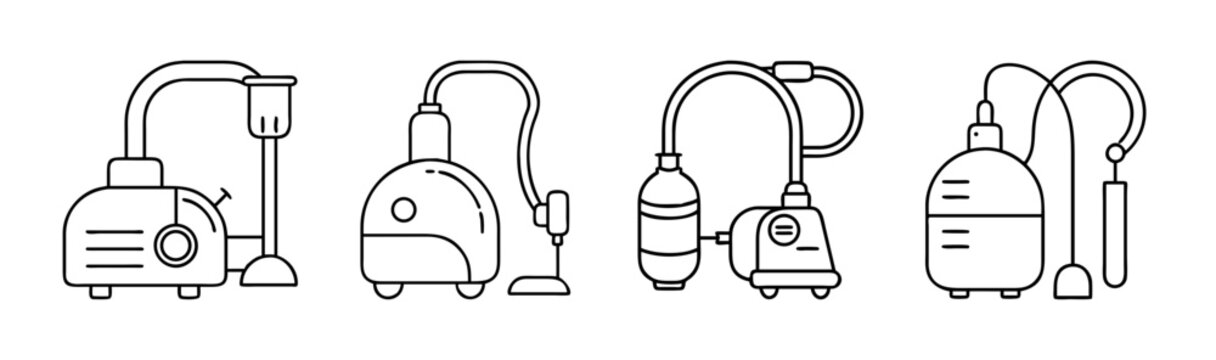 Outline illustrations of medical suction and pump devices for laboratory and healthcare use