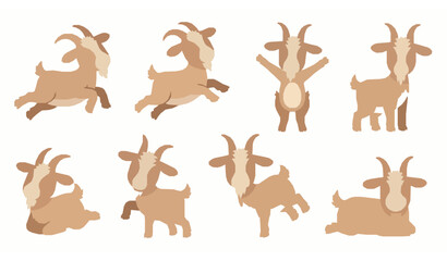 Fototapeta premium Cute cartoon goat vector illustration set with playful poses isolated on transparent background