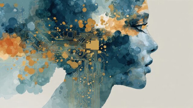 AI healthcare support illustrated as abstract human and circuits
