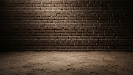 Dark Brick Wall with Textured Floor Spotlight.