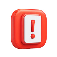 Red exclamation mark warning button isolated on transparent background