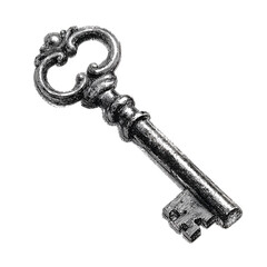 Antique ornate skeleton key isolated on transparent background