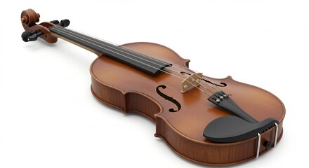 Obraz premium 暖かく明るいスタジオ光で優雅に照らされた美しい木目の木製クラシックバイオリンが純粋な白背景で際立つ存在感を示す. AI Generated