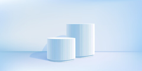 Blue bg limbo, 3d podium product sale. Round stage ribbed base box, Discount giveaway light cylinder platforms. Cosmetic stand display, winner sky studio pedestal. Abstract vertical line elegant stair