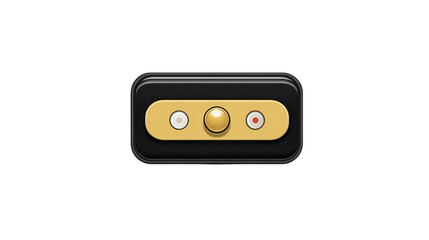 Obraz premium Black and gold electrical switch panel with two round buttons and one central knob, isolated on transparency background, modern minimal design for home or office interior