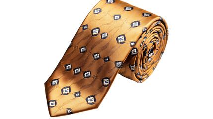 Elegant silk tie with sophisticated pattern rolled on pure white background for business formal wear accessories
