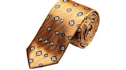 Elegant silk tie with sophisticated pattern rolled on pure white background for business formal wear accessories