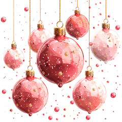 Festive Christmas Baubles Vector - Red and Pink Glitter Ornaments