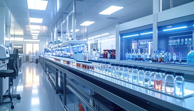 Bright and Clean Pharmaceutical Manufacturing Facility with Modern Equipment.