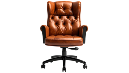 Luxurious, high-backed leather office chair with deep button tufting