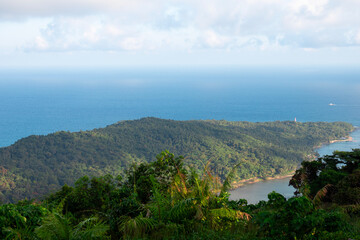 Naklejka premium Panoramic View of North Bay Island and Tropical Coastline from Mount Harriet, Andaman Islands, India 