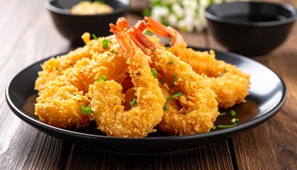 皿に盛り付けたエビのフライ