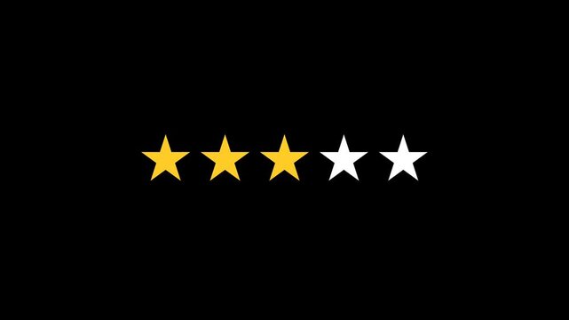Animated 3 star gold review rating icon with black background