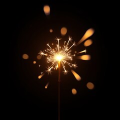 Sparkler creating bright sparks against a dark background  