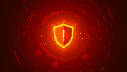 Cyber security alert and warning shield for digital protection technology red safety vector icon background