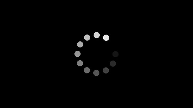 Black Background Loading Spinner With Gray Dots waiting. Abstract loading icon animation