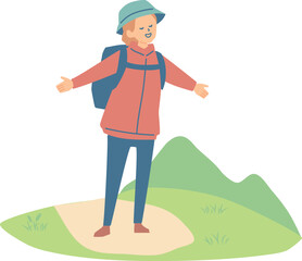 山で深呼吸する女性のイラスト