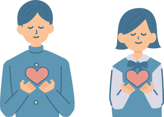 ハートを持った学生のイラスト