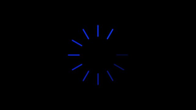 Black Background Loading Spinner With Blue Lines waiting. Abstract loading icon animation