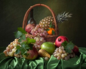 Still life with fruits basket