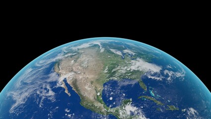 Planet Earth Horizon with Atmosphere and Clouds on Black Background - 3D Illustration