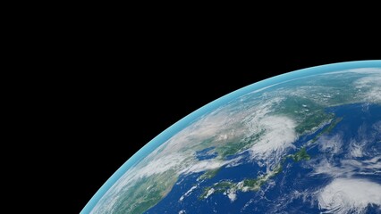 Planet Earth Horizon with Atmosphere and Clouds on Black Background - 3D Illustration