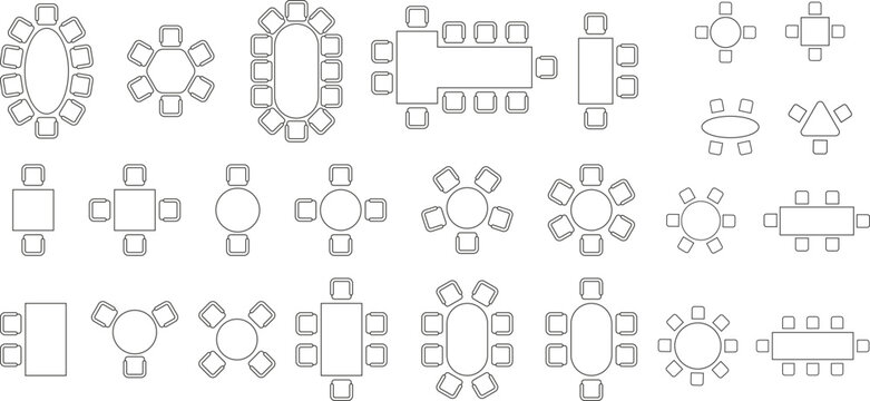 Table and Chair Top View Plan, Office and Restaurant Seating Layout Vector Collection