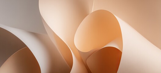 Abstract soft tan paper curves, flowing shapes, light and shadow interplay