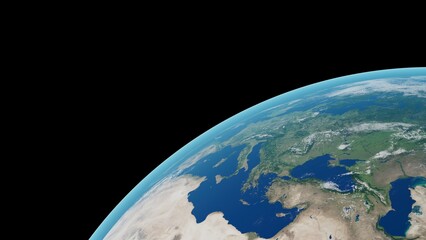 Planet Earth Horizon with Atmosphere and Clouds on Black Background - 3D Illustration