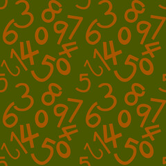 pattern of various numbers in orange against a green background.