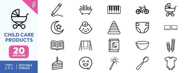 Child Care Products Icons Set