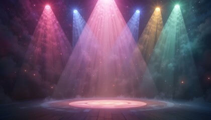 Abstract Psychedelic Spotlight Background with Vibrant Colors and Dynamic Light Effects