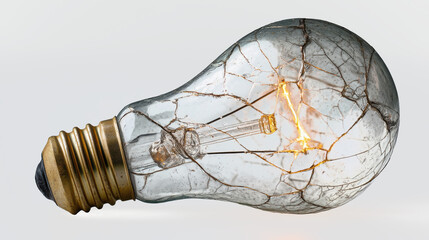 Cracked glowing light bulb concept macro