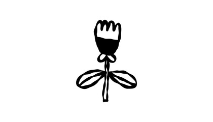 Hand drawn flower with leaves in black ink style. Simple vector doodle for cute minimal designs. Vector illustration on an isolated background.