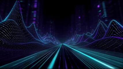 Digital Data Road Abstract Future Cityscape Neon Cyber Background - Powered by Adobe