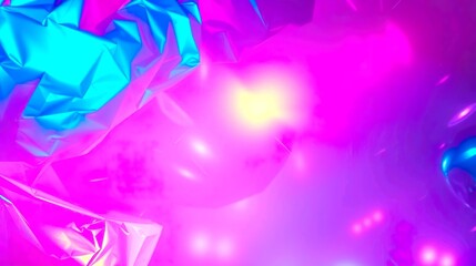 Abstract iridescent neon background featuring holographic foil texture and soft pastel gradient colors.