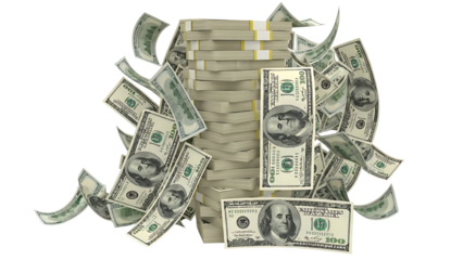 Stack of money on transparent background, cash and wealth concept