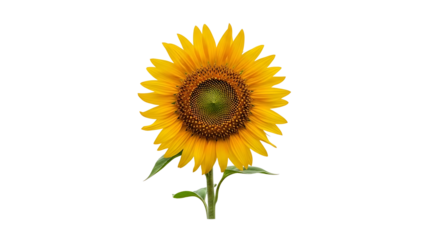 Vibrant sunflower on transparent background, bright yellow petals