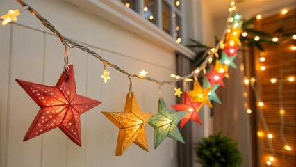 Golden Christmas tree ornament with a red ribbon bow and glitter stars on a festive holiday vector pattern design for a winter celebration card